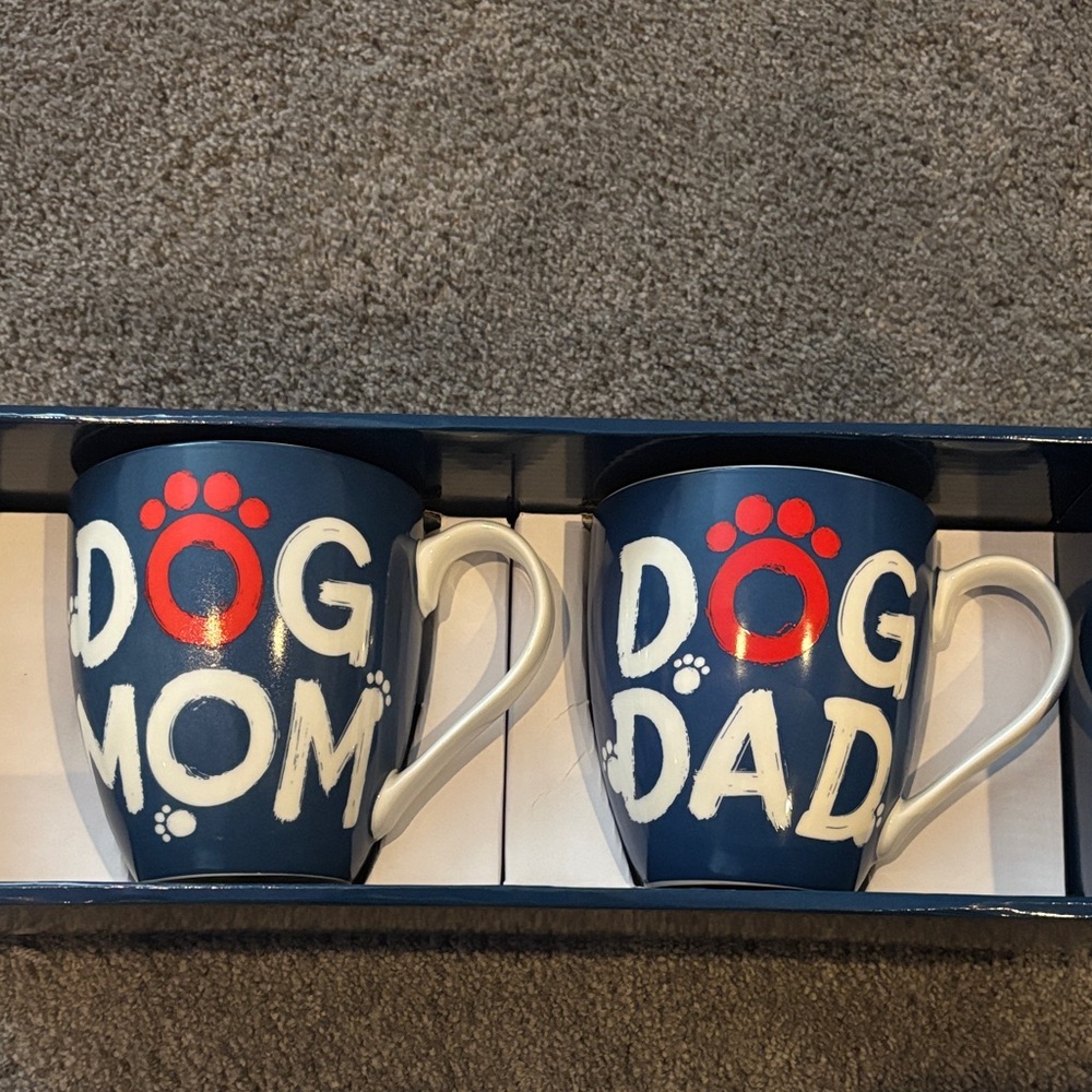 Dog Mom and Dad Mug Set - Blue and White